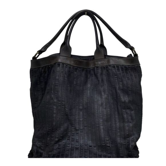 AU79 ALCHIMA EUC XXL LEATHER FRONT WOVEN SHOULDER TOTE BAG - Picture 9 of 15